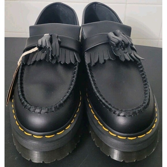 Doc Martens Adrian Quad Leather Platform Tassel Yellow Stitch Loafers M9 W10 - Picture 3 of 13